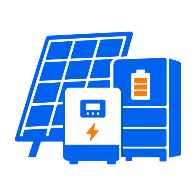 Complete Product Portfolio | SNAT Solar Complete product portfolio icon for solar inverters batteries and energy storage solutions