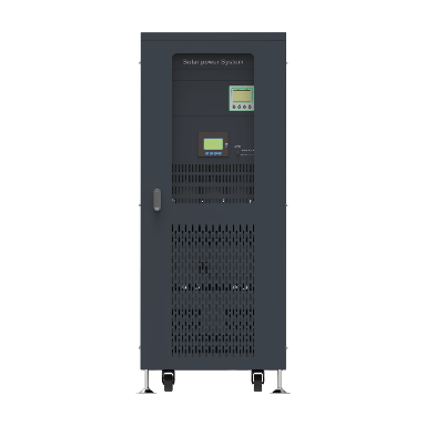 Inversor solar trifásico de baja frecuencia serie SNADI NKG | Diseño de gabinete industrial con pantallas LCD duales y ruedas.