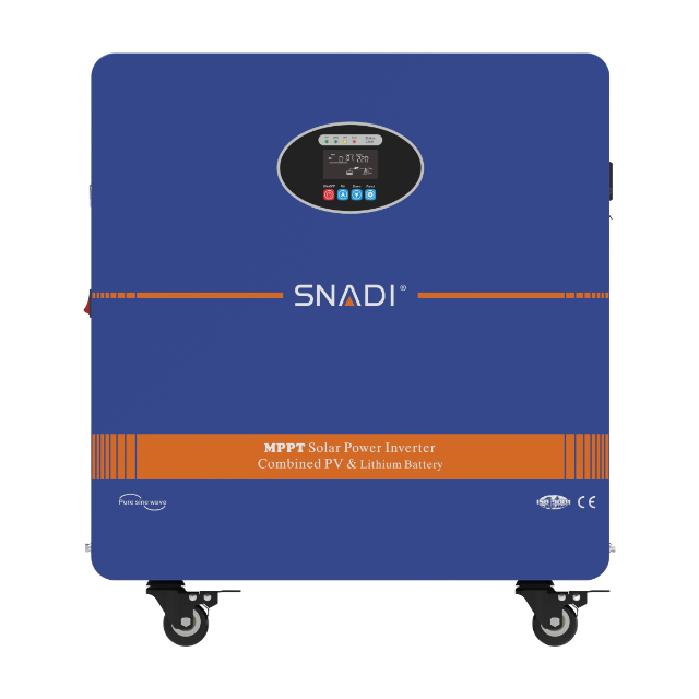 Vista frontal del sistema integrado de almacenamiento de energía solar SNADI AL-S con pantalla de monitorización LCD.