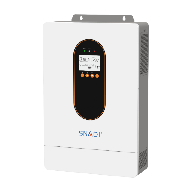 منظر جانبي لعاكس الطاقة الشمسية SNADI ES بقدرة 12 كيلو وات، والذي يتميز بقدرة عالية تبلغ 150 أمبير MPPT ودعم للتوسع المتوازي بـ 6 وحدات.