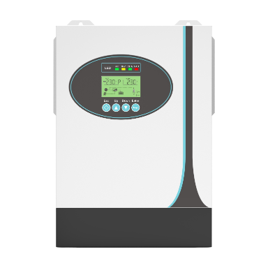 Vista frontal de la unidad de inversor solar híbrido fuera de la red SNADI NKH que muestra el panel de control y los terminales