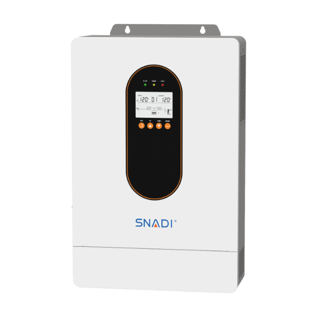 منظر بزاوية قائمة لعاكس SNADI AS بقدرة 6.5 كيلو وات يسلط الضوء على تصميمه المثبت على الحائط ووظيفة الشبكة المتوازية القابلة للتطوير