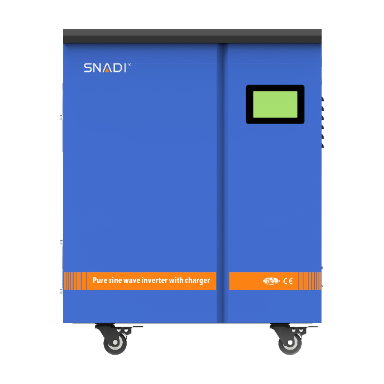 Inversor de onda sinusoidal pura de baja frecuencia y alta potencia serie SNADI SN con ruedas y vista frontal de pantalla LCD inteligente