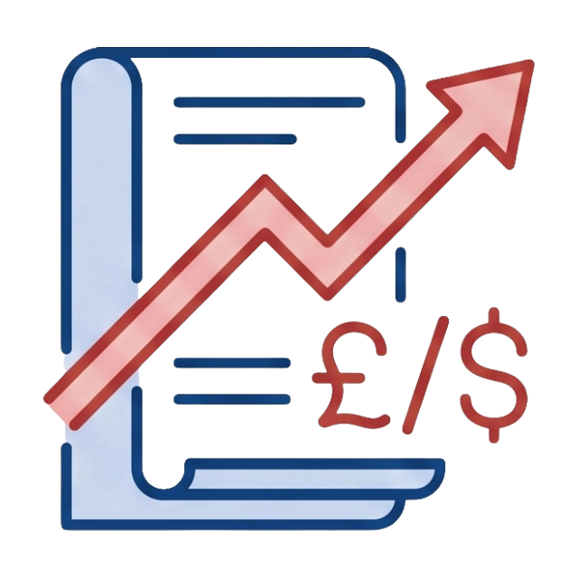 رمز مبسط لفاتورة مرافق مع سهم أحمر صاعد ورموز عملة، مما يمثل التحدي المتمثل في الارتفاع الكبير في تكاليف الطاقة التجارية.