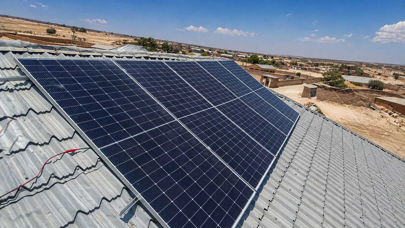 Instalación de un panel solar residencial de 3,6 kW en un tejado metálico en una zona rural de Pakistán.