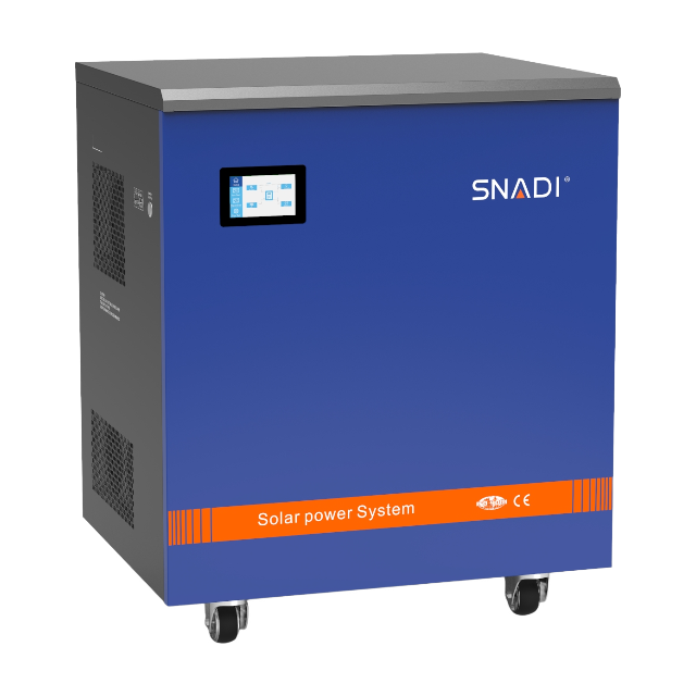 Front control panel of NKD solar inverter featuring a smart LCD display for real-time PV system monitoring and parameter settings.