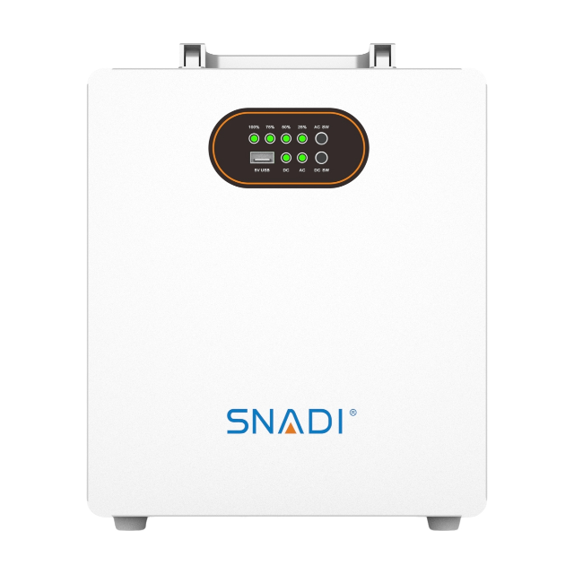 Vue de face de l'alimentation portable SNADI MS Series avec indicateurs de niveau de batterie LED et port de sortie USB.