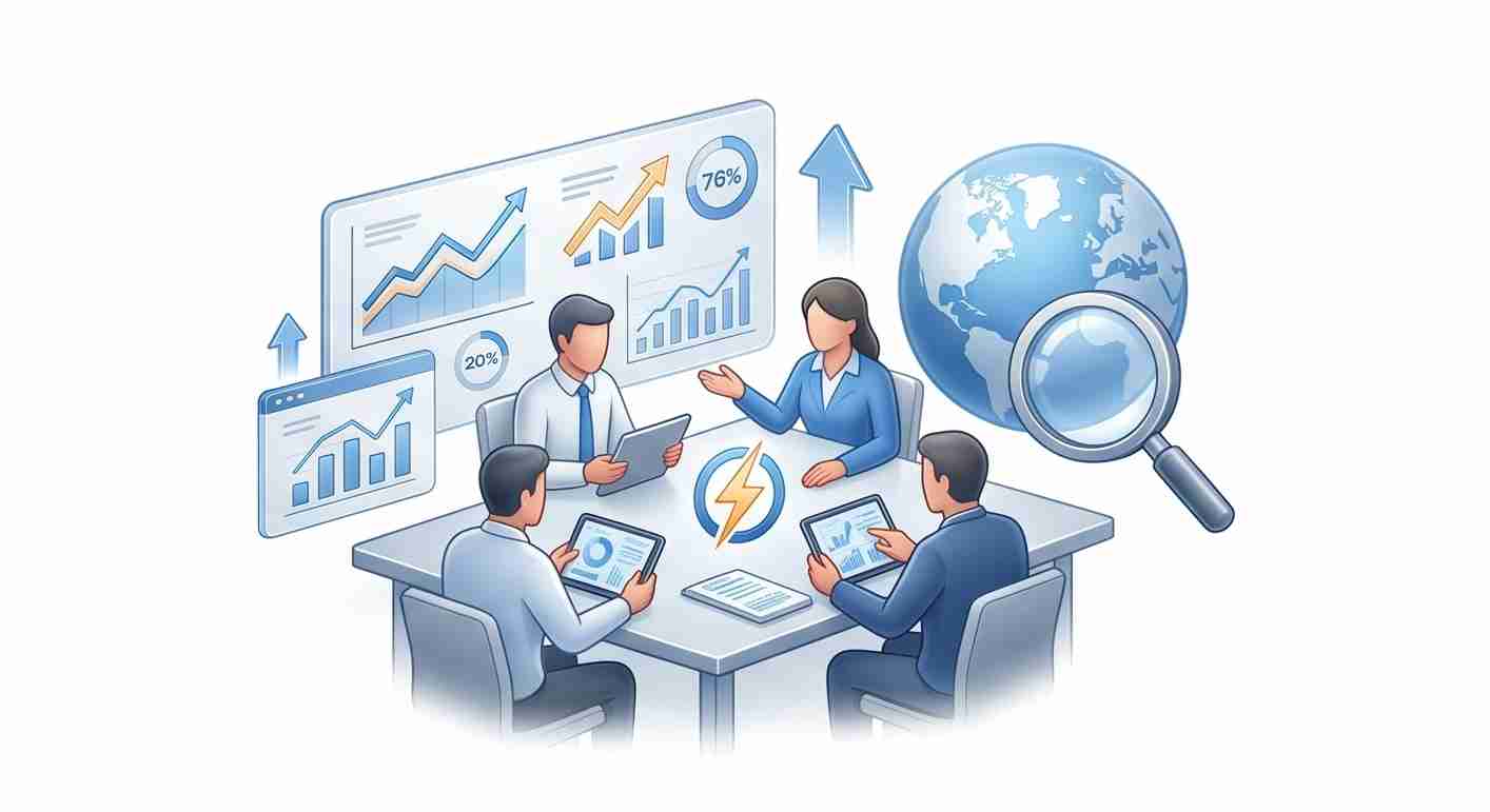 Equipo profesional que realiza análisis de la demanda global de almacenamiento de energía y estudio de viabilidad del proyecto.