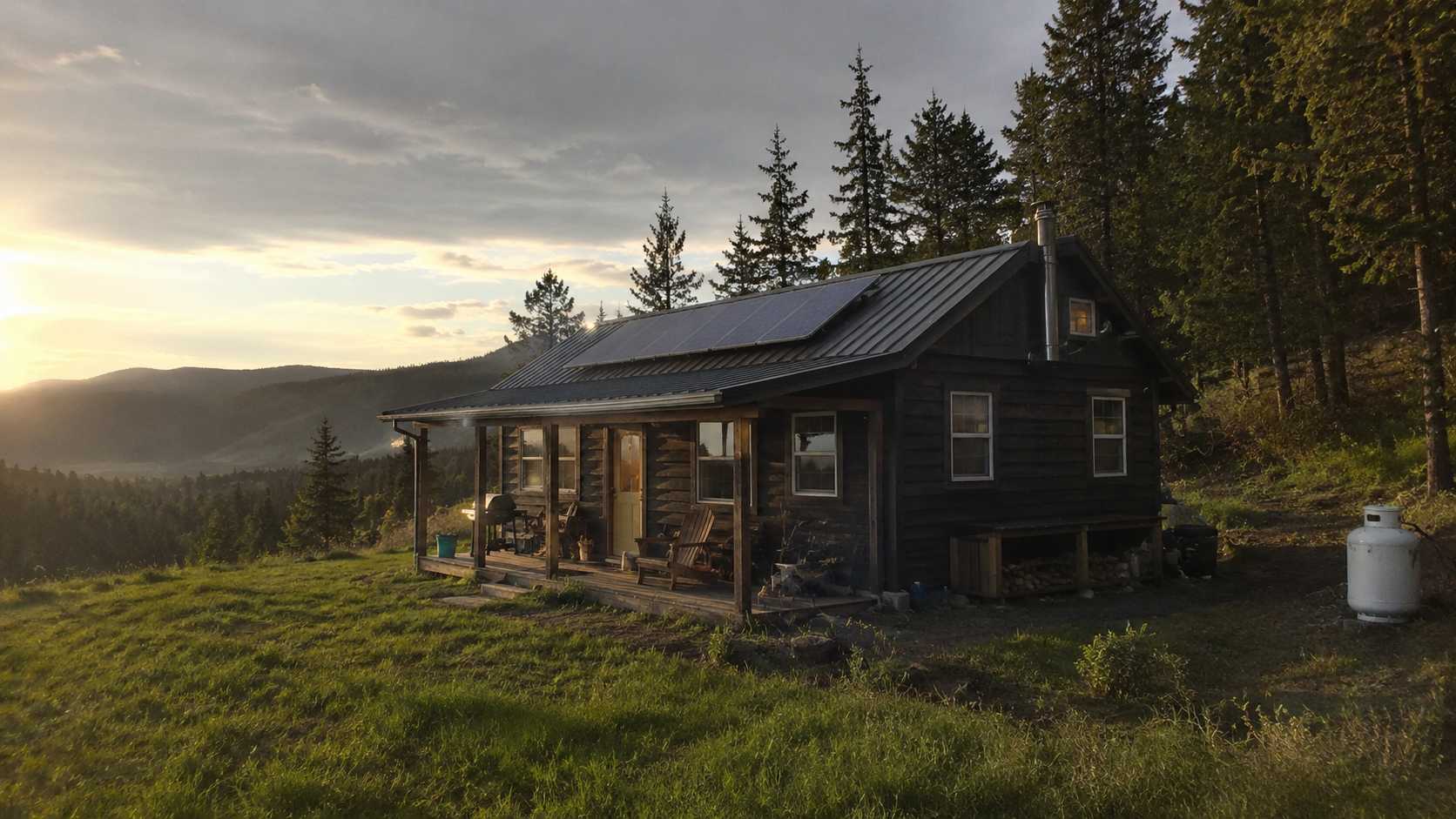 Off grid solar system application for a remote home and cabin in a mountain setting
