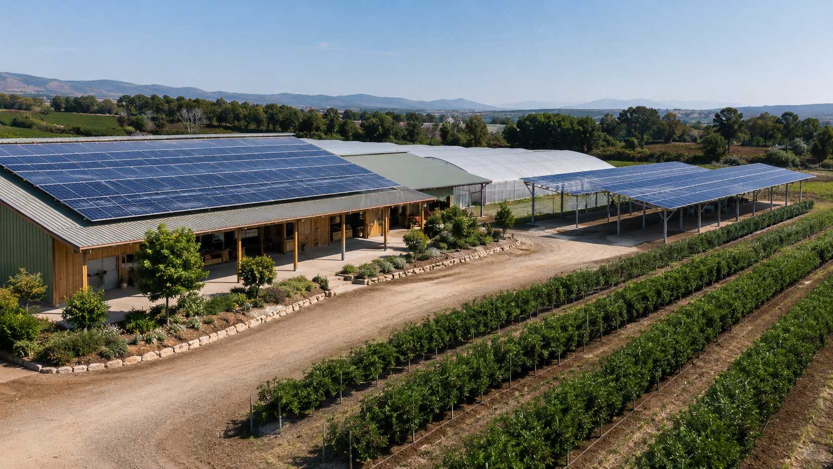 Agrivoltaic farm project with solar panels for a 30–60kW three-phase solar inverter application