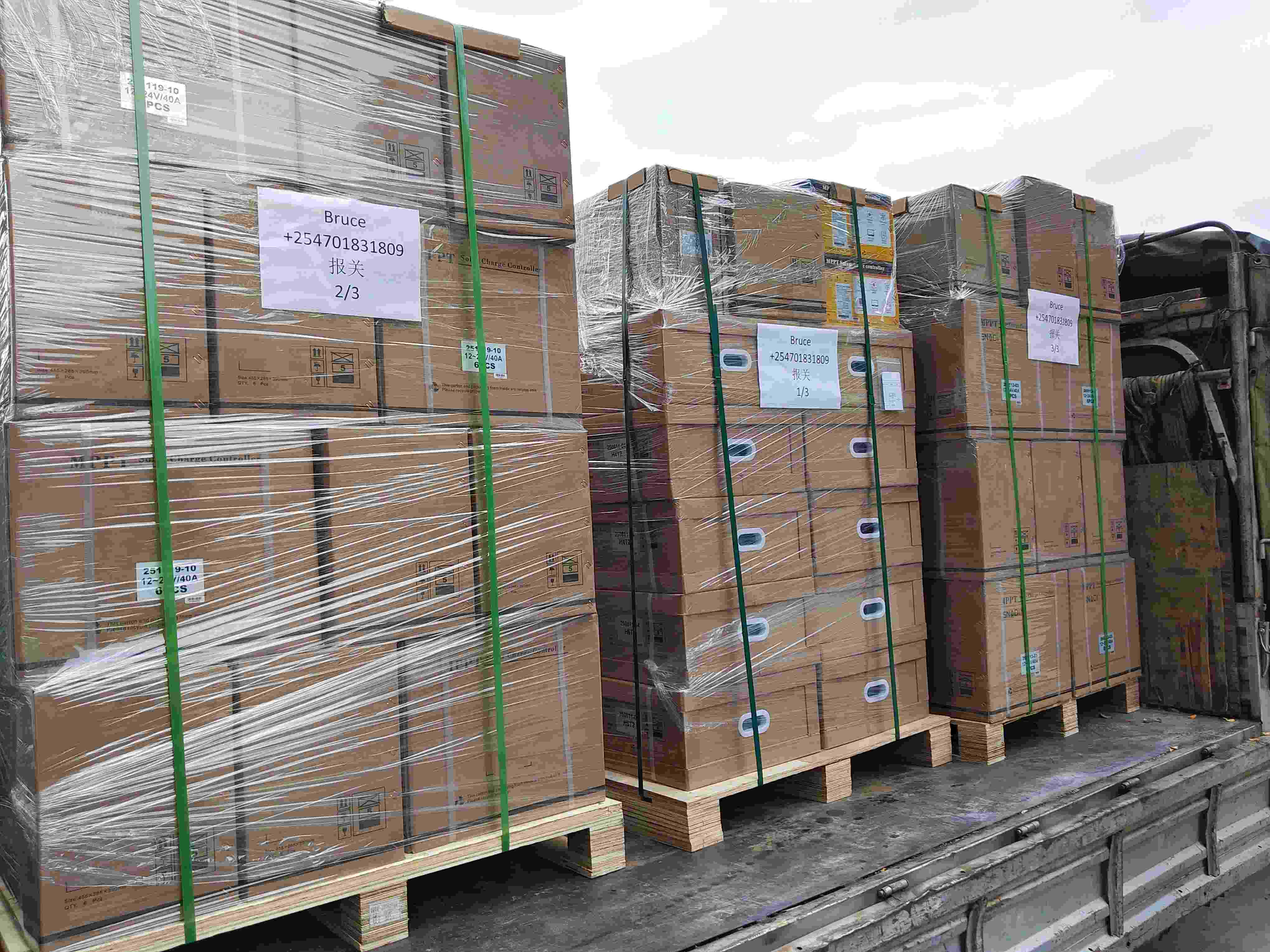 Palletized SNADI solar products prepared for international wholesale export shipment
