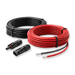 Red and black solar PV cables with MC4 connectors for an off-grid solar power system